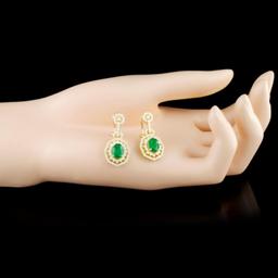 18K Gold 1.98ct Emerald & 1.85ctw Diamond Earrings