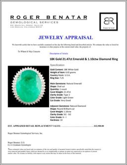 18K Gold 21.47ct Emerald & 1.10ctw Diamond Ring