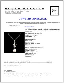 18K Gold 12-16MM Pearl & 0.69ctw Diamond Pendant