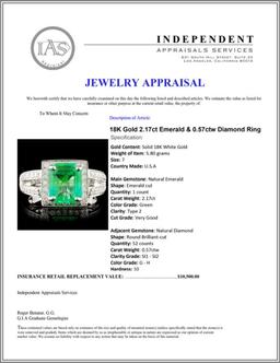 18K Gold 2.17ct Emerald & 0.57ctw Diamond Ring