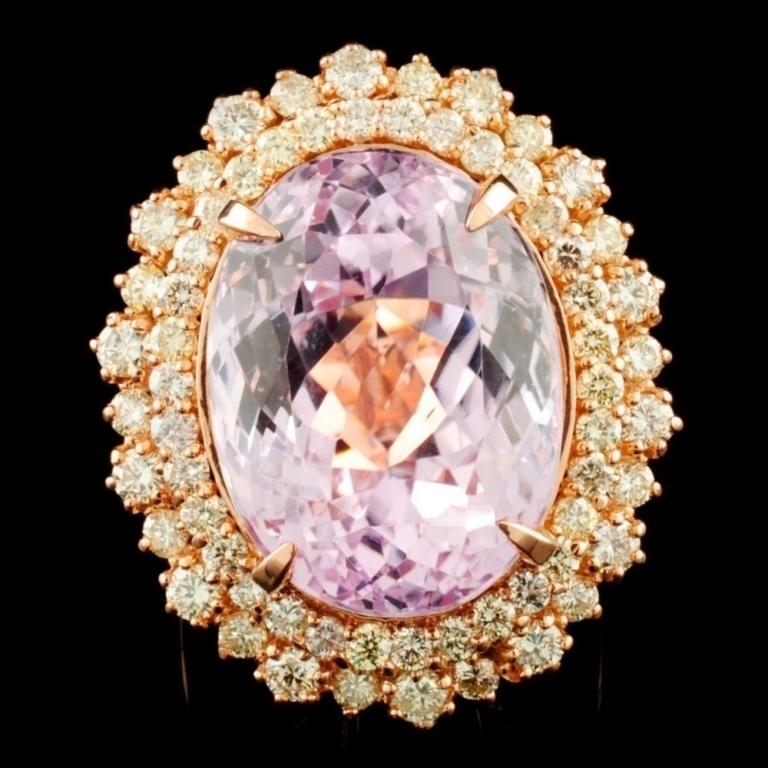 14K Gold 21.91ct Kunzite & 2.05ctw Diamond Ring