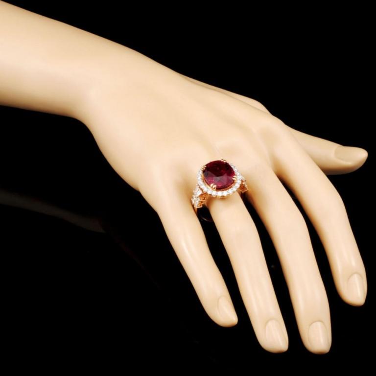 18K Gold 9.73ct Rubellite & 1.39ctw Diamond Ring