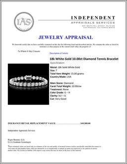 18k White Gold 10.00ct Diamond Tennis Bracelet