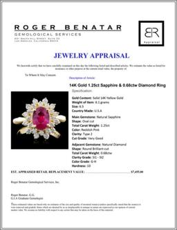 14K Gold 1.25ct Sapphire & 0.68ctw Diamond Ring