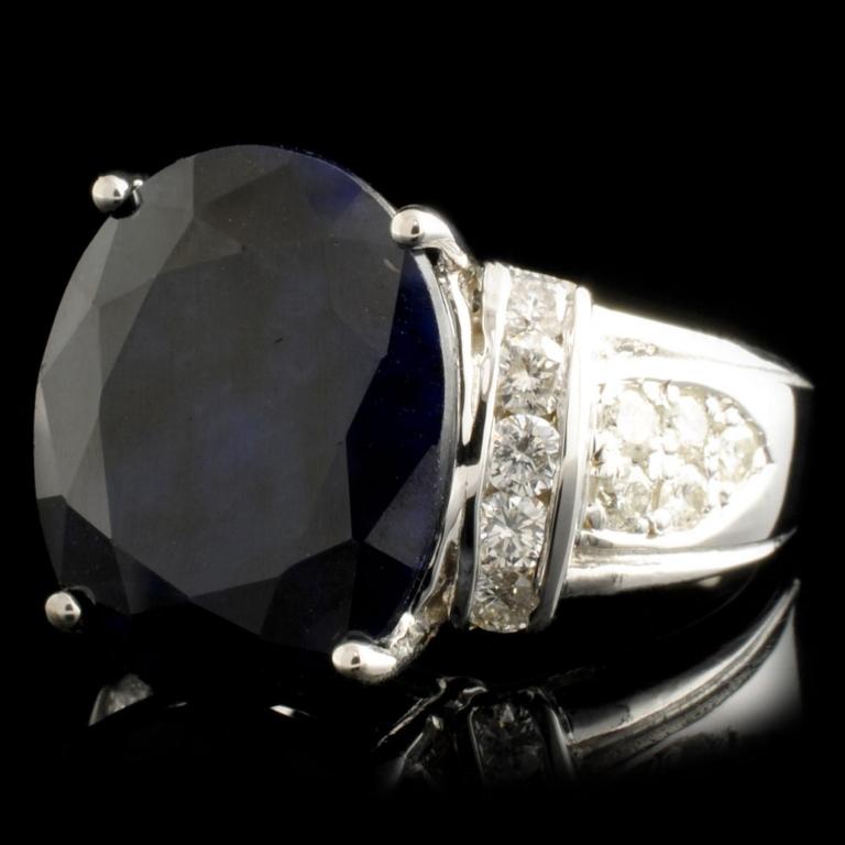 14K Gold 13.50ct Sapphire & 0.75ctw Diamond Ring