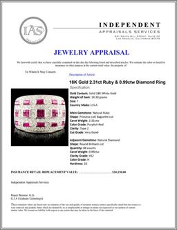 18K Gold 2.31ct Ruby & 0.99ctw Diamond Ring