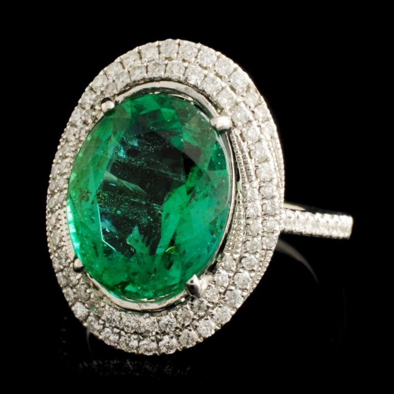 18K Gold 6.24ct Emerald & 0.60ctw Diamond Ring