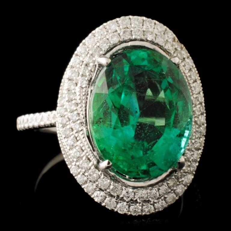 18K Gold 6.24ct Emerald & 0.60ctw Diamond Ring