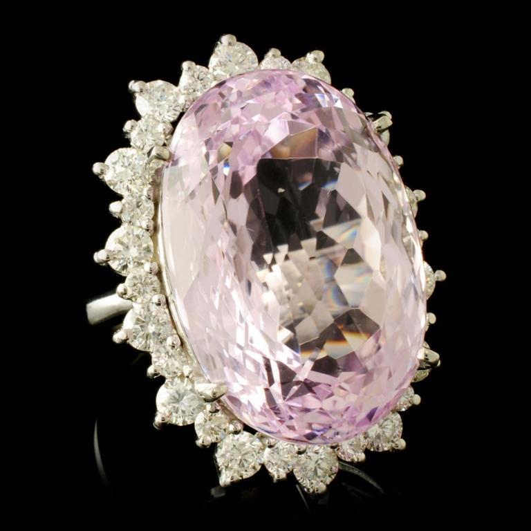 14K Gold 38.50ct Kunzite & 2.50ctw Diamond Ring