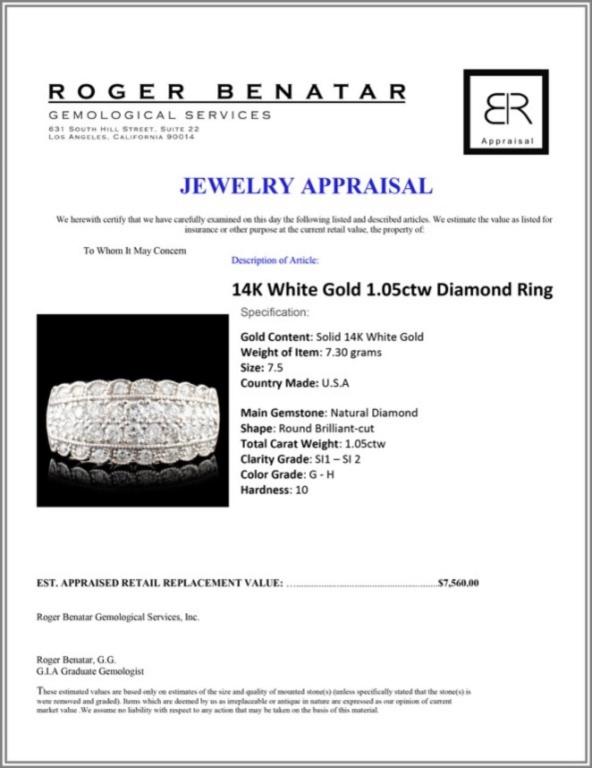 14K White Gold 1.05ctw Diamond Ring