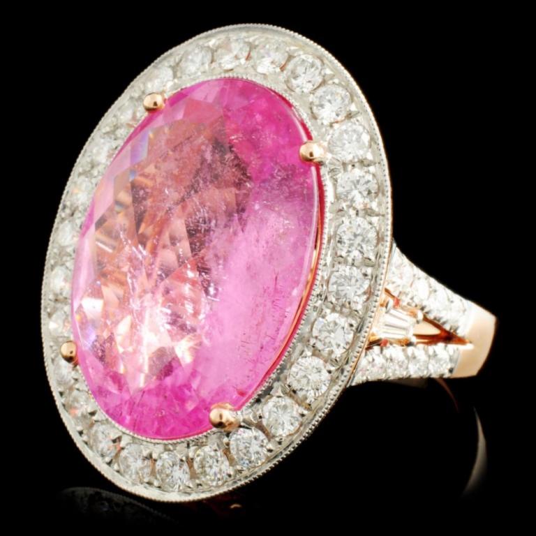 14K Gold 14.21ct Tourmaline & 1.50ctw Diamond Ring