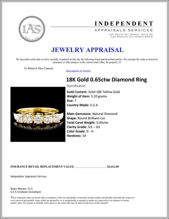 18K Gold 0.65ctw Diamond Ring