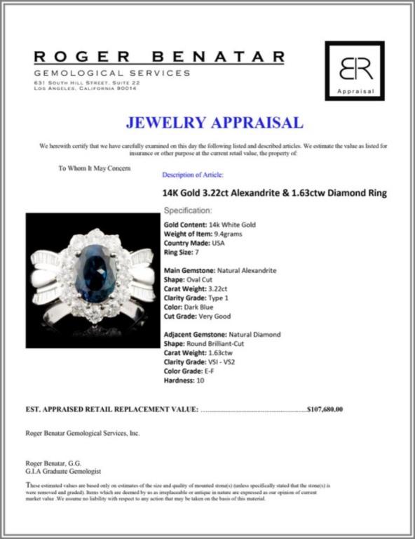 14K Gold 3.22ct Alexandrite & 1.63ctw Diamond Ring