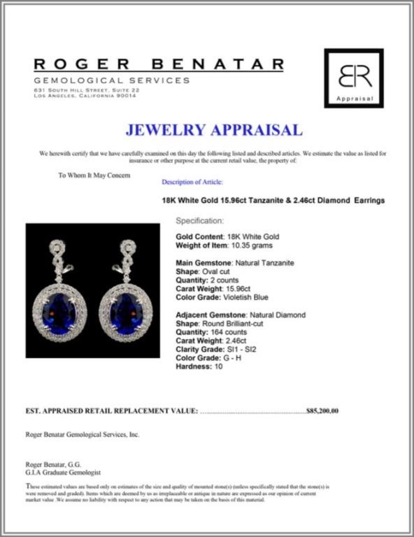 18K White Gold 15.96ct Tanzanite & 2.46ct Diamond