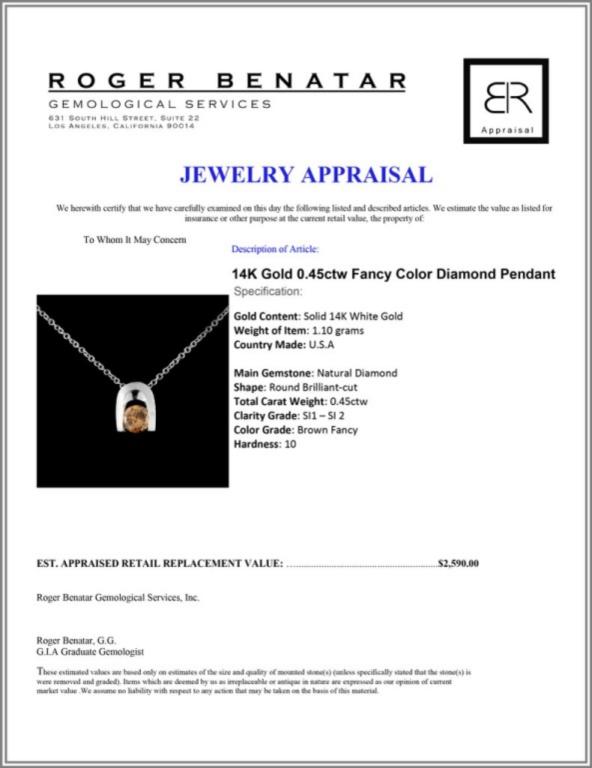 14K Gold 0.45ctw Fancy Color Diamond Pendant