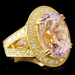 14K Gold 13.84ct Kunzite & 1.72ctw Diamond Ring