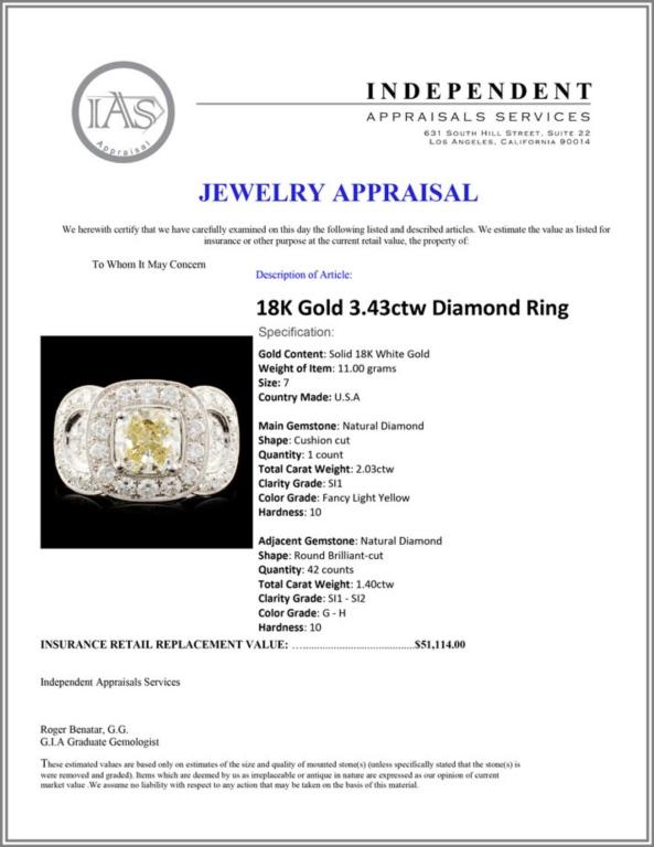 18K Gold 3.43ctw Diamond Ring