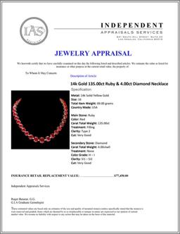 14k Gold 135.00ct Ruby & 4.00ct Diamond Necklace