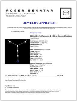 18K Gold 4.25ct Tanzanite & 1.00ctw Diamond Neckla