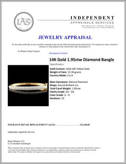 14K Gold 1.95ctw Diamond Bangle