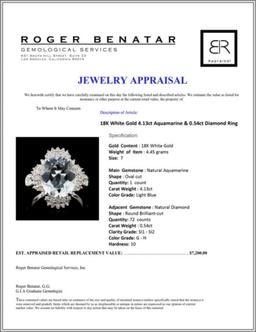 18K Gold 4.13ct Aquamarine & 0.54ct Diamond Ring