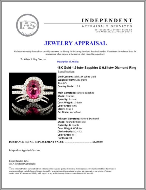 18K Gold 1.31ctw Sapphire & 0.54ctw Diamond Ring