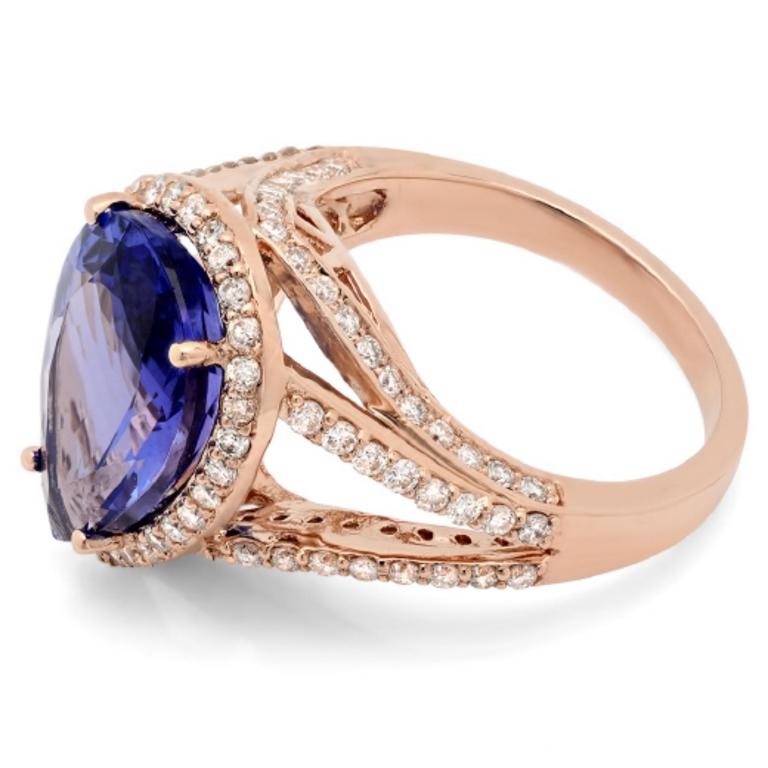 14K Rose Gold 7.00ct Tanzanite & 1.15ct Diamond Ri