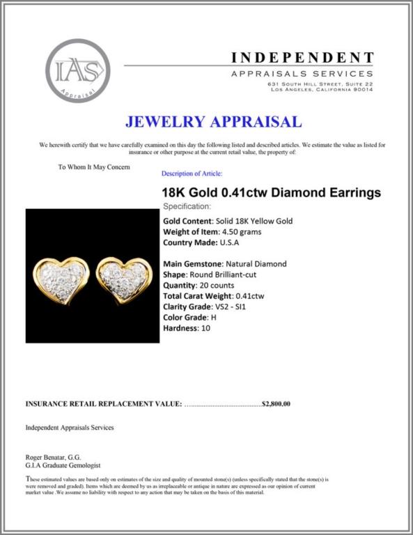 18K Gold 0.41ctw Diamond Earrings