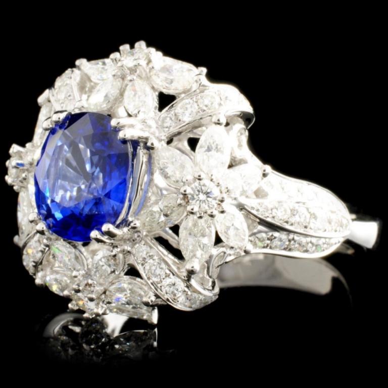 18K Gold 2.01ct Sapphire & 1.77ctw Diamond Ring