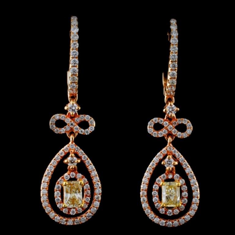 18K Rose Gold 1.48ctw Fancy Color Diamond Earrings