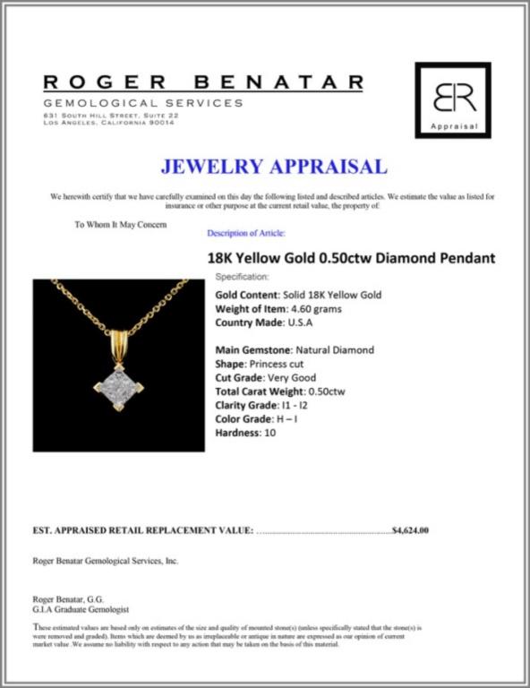 18K Yellow Gold 0.50ctw Diamond Pendant