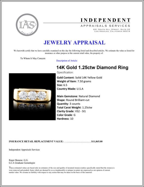 14K Gold 1.25ctw Diamond Ring