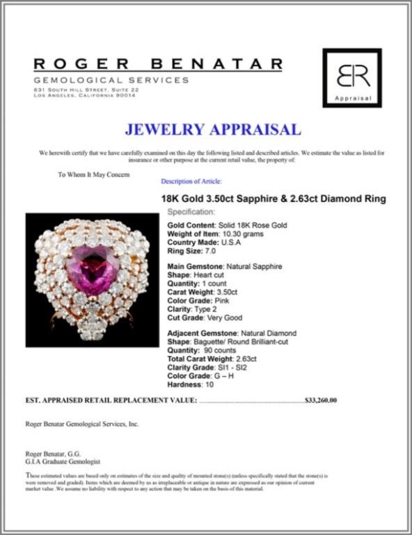 18K Gold 3.50ct Sapphire & 2.63ct Diamond Ring