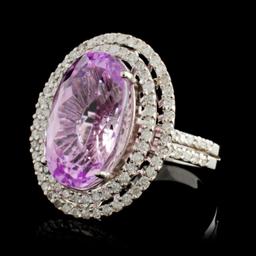 14K W Gold 9.84ct Kunzite & 0.96ct Diamond Ring