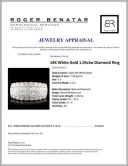 14K White Gold 1.05ctw Diamond Ring