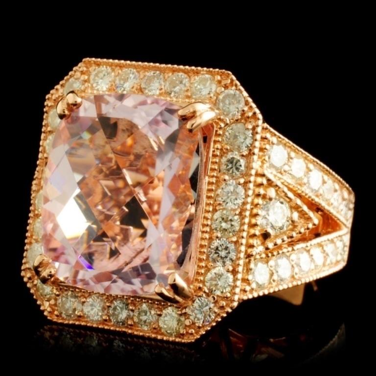 14K Gold 11.03ct Kunzite & 2.10ctw Diamond Ring