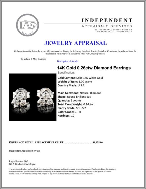 14K Gold 0.26ctw Diamond Earrings