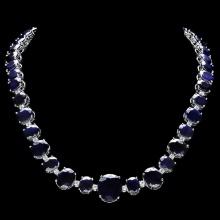 14k Gold 170.00ct Sapphire & 2.00ct Diam Necklace