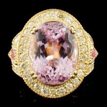 14K Gold 15.88ct Kunzite & 1.86ctw Diamond Ring