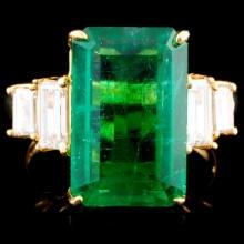 18K Gold 7.82ct Emerald & 1.07ctw Diamond Ring