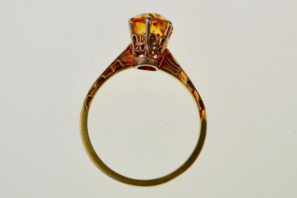 14k Gold Filigree Ring W/ Solitair Citrine