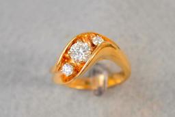 Ladiy's 14k Yellow Gold Diamond Ring with a 0.59ct Center Diamond and Two 0.12ct Diamonds