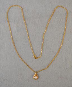 14k Italy 1*-ar Gold Necklace W/ Freshwater Pearl Pendandt