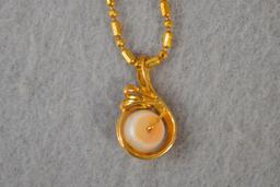 14k Italy 1*-ar Gold Necklace W/ Freshwater Pearl Pendandt