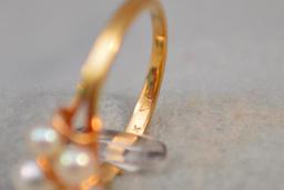14k Gold Ring W/ (6) Small Mounted Pearls Stamped S