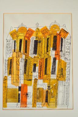 Ruth Fluno (American, 1923-1974) The Davin Building Walla Walla W.A. "214 W. Main" Ink & Watercolor
