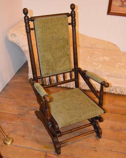 Eastlake Victorian Style Platform Rocker w/ Upholstered Seat & Back