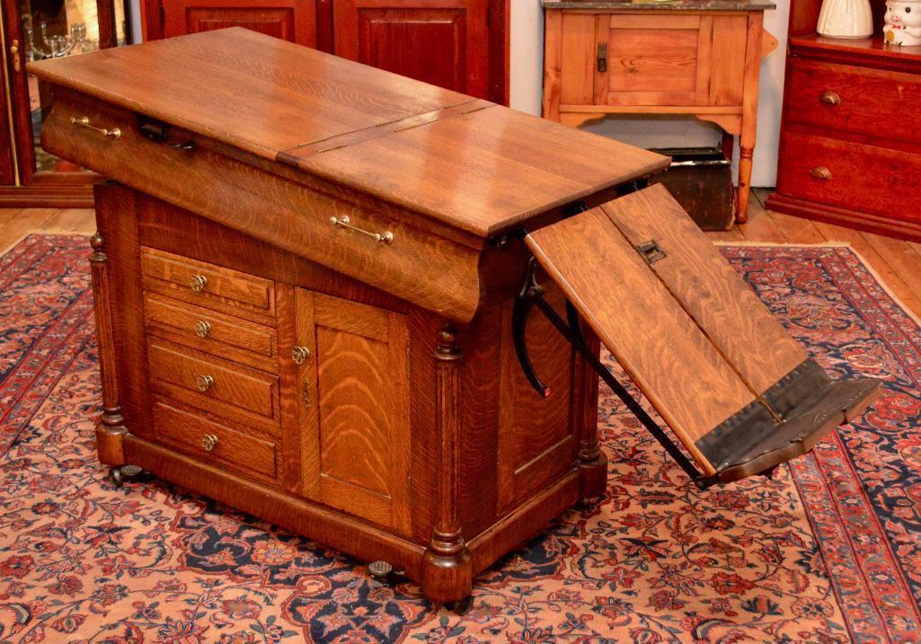 Perfection Chair Co. Outstanding 1890's Solid Oak Adjustable Doctors Exam Table