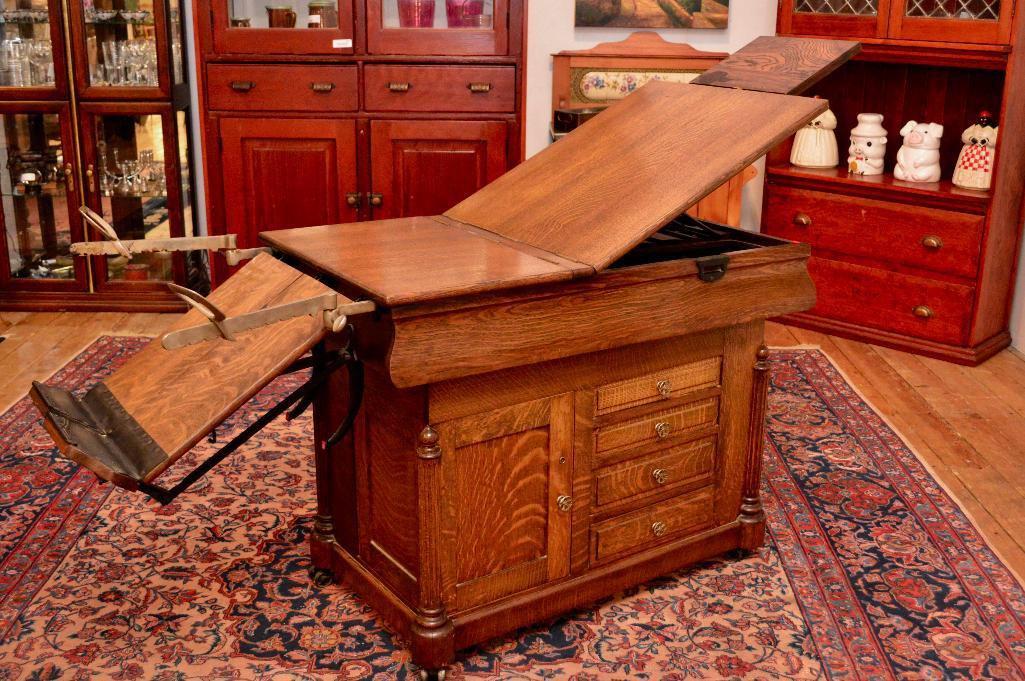Perfection Chair Co. Outstanding 1890's Solid Oak Adjustable Doctors Exam Table
