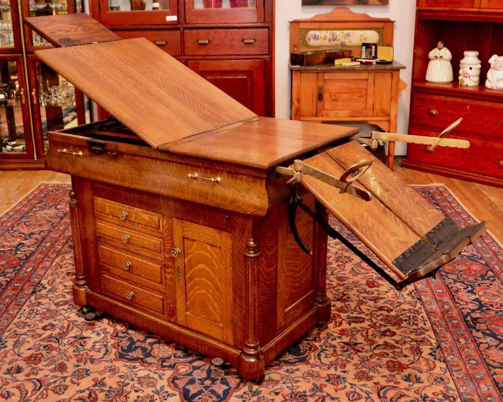 Perfection Chair Co. Outstanding 1890's Solid Oak Adjustable Doctors Exam Table